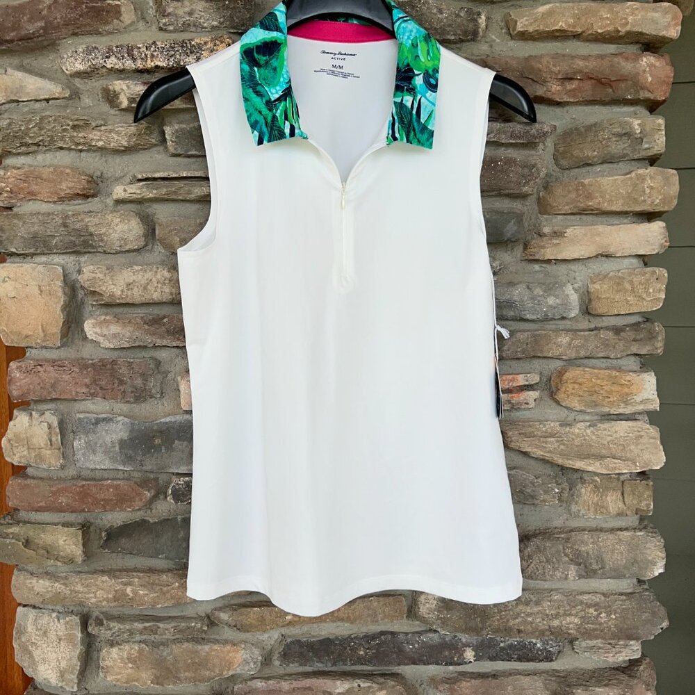 Tommy Bahama Women's Active Golf White Floral Collar Sleeveless Top S M L NWT